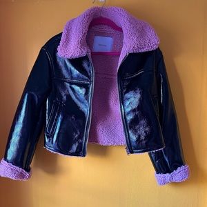 Bershka bubblegum pink faux sherpa vinyl cropped jacket